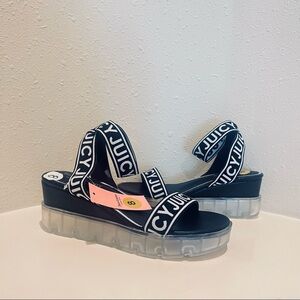 Juicy Couture Driven Logo Black& White Wedge Sandals Size 8 NEW